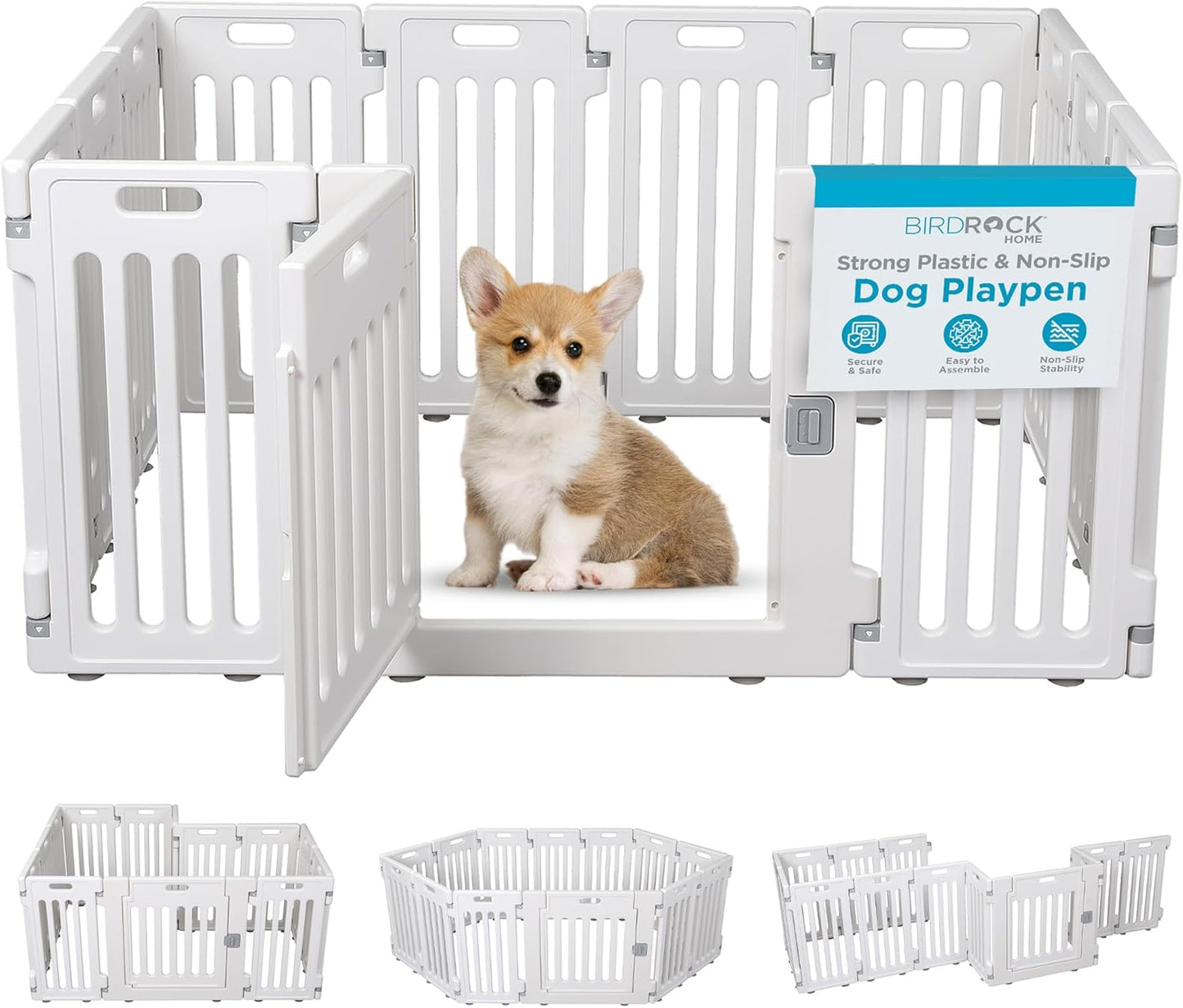 BIRDROCK HOME Pet Playpen with Door | 12 Panel Safety Fence