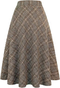 Womens Plaid Wool Skirt High Waist A-Line Mid-Length - Warm Classic