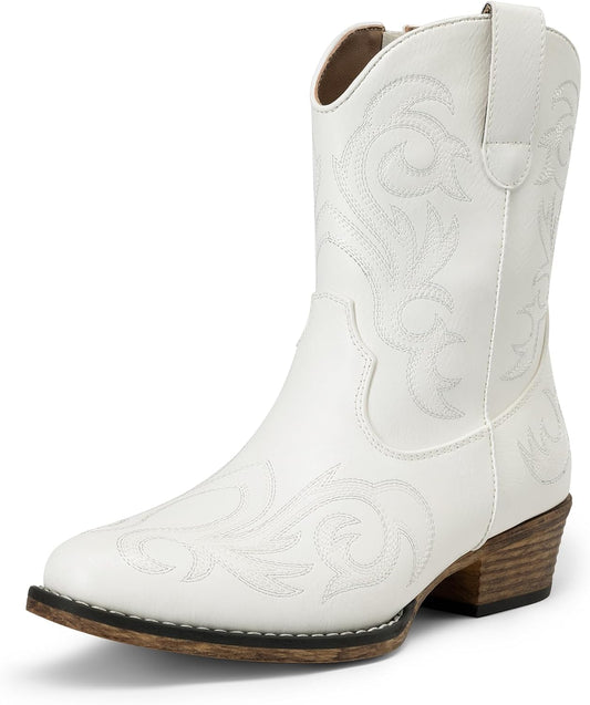 DREAM PAIRS Women's Cowboy Boots with Embroidery and Chunky Heel