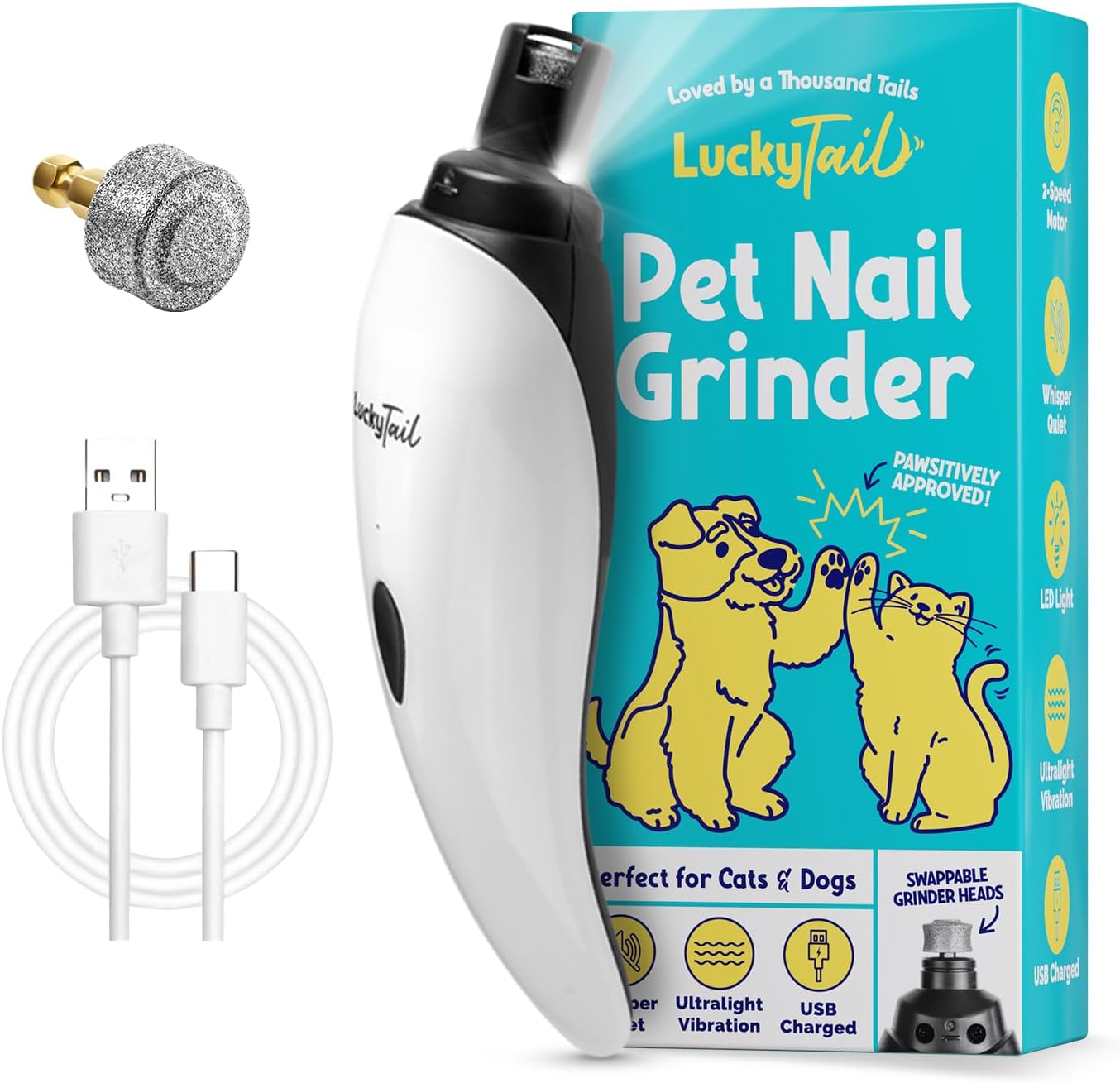 LuckyTail Pet Nail Grinder for Dogs and Cats - Quiet & Effective