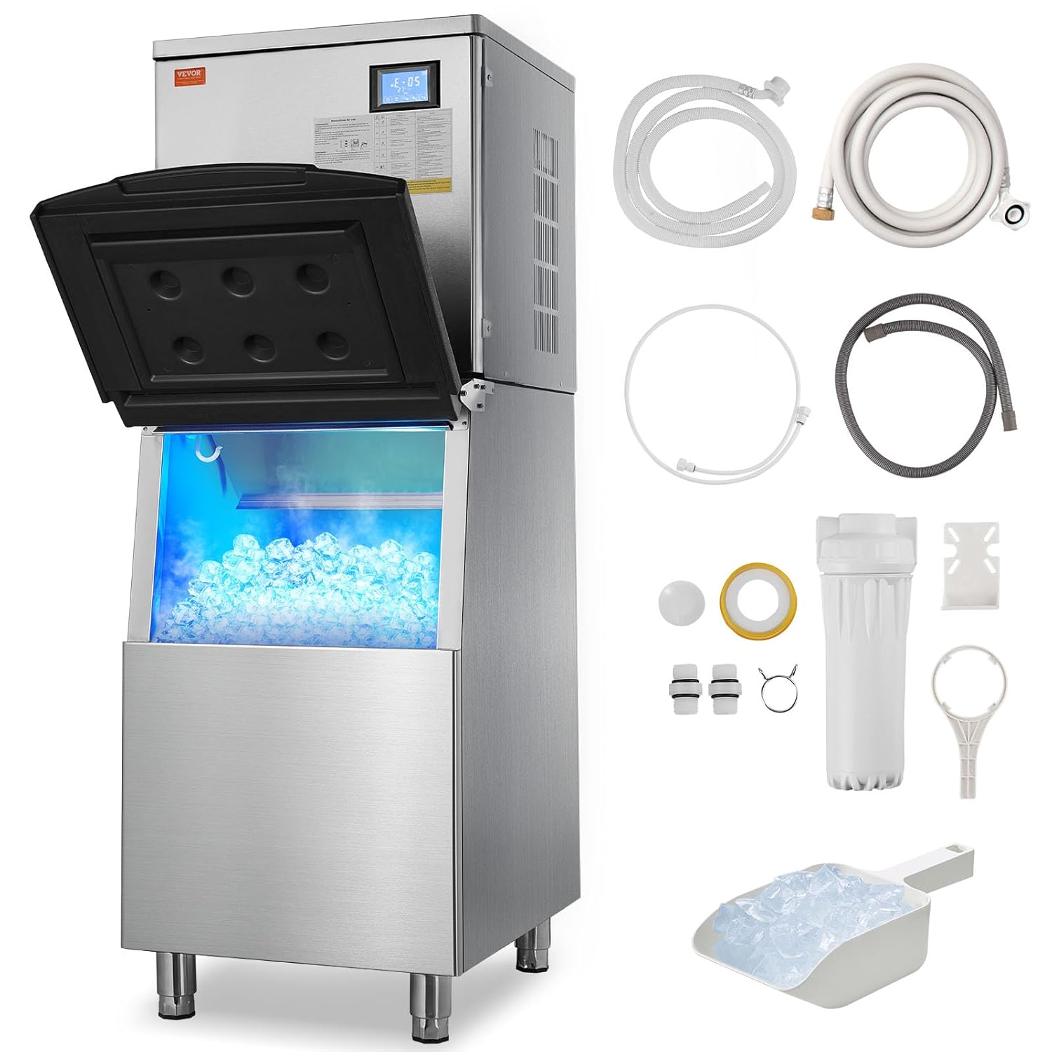 VEVOR 400LBS Commercial Ice Maker - Self-Cleaning, Large Storage
