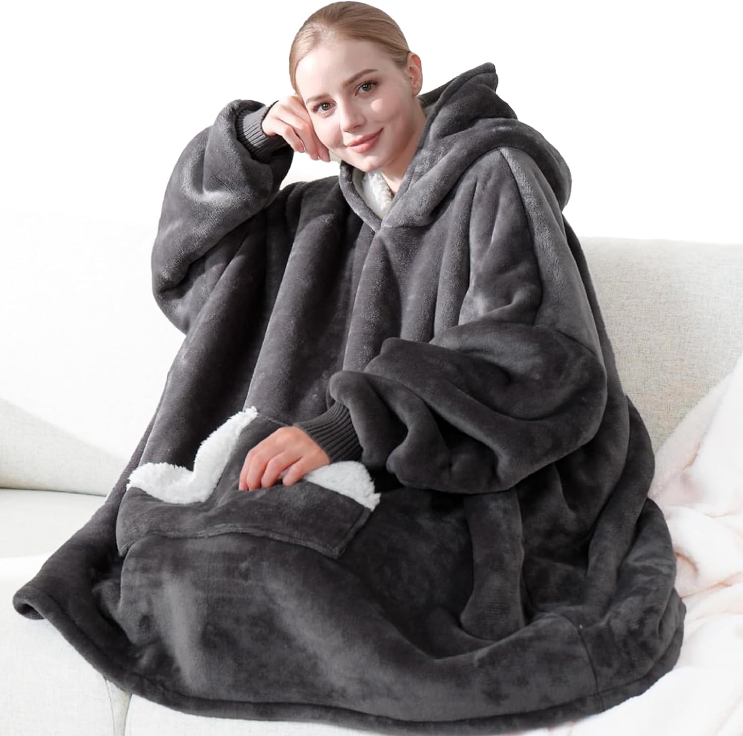 Cozy Grey Wearable Blanket Hoodie - Imported Warmth!