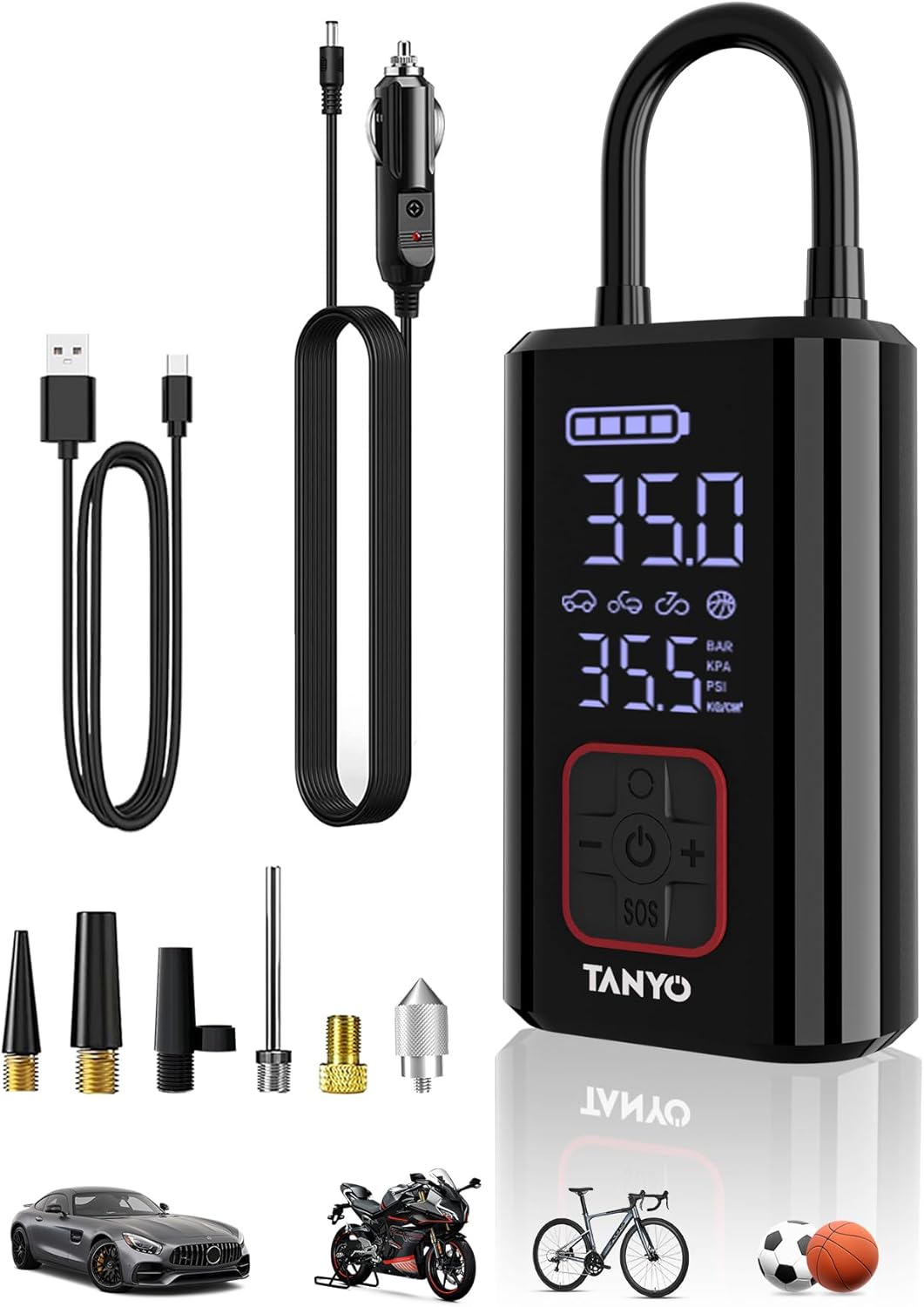 TANYO Portable Tire Inflator: 150 PSI Power Pump
