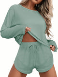 Womens Waffle Knit Pajama Set - Long Sleeve Top & Shorts Cozy