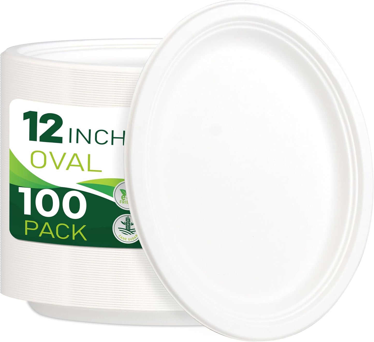 100PCS Compostable Oval Paper Plates for Eco-Friendly Dining