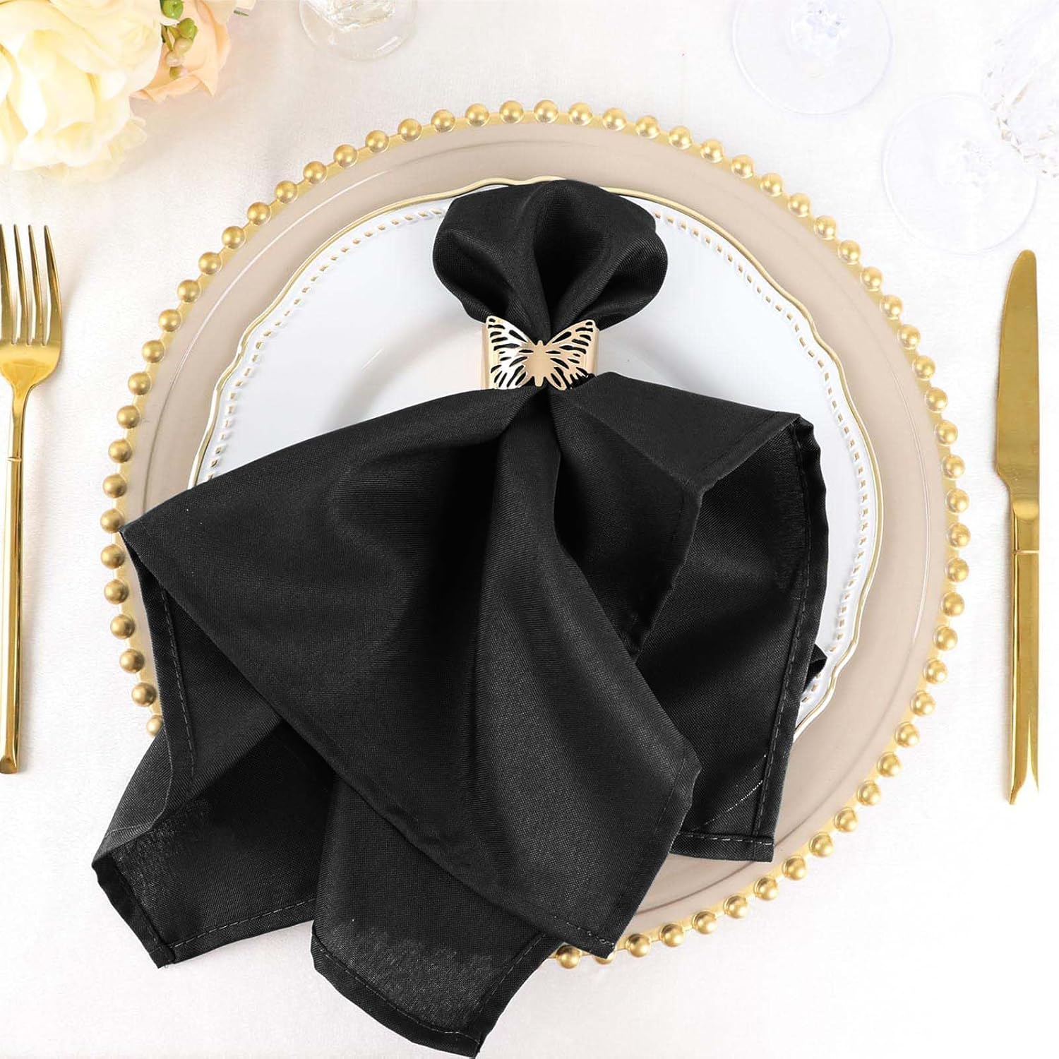 Elegant Black Seamless Dinner Napkins Set of 100 for Events