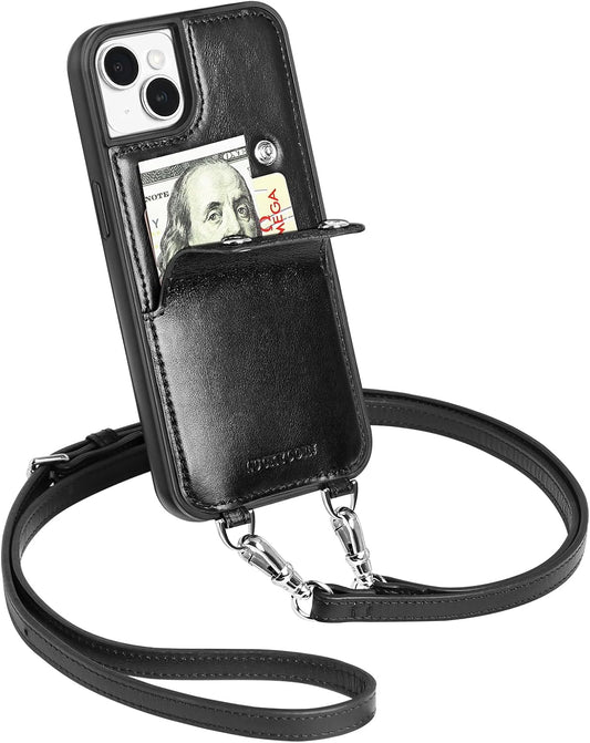 LUCKYCOIN Crossbody Wallet Phone Case for iPhone 15 Plus