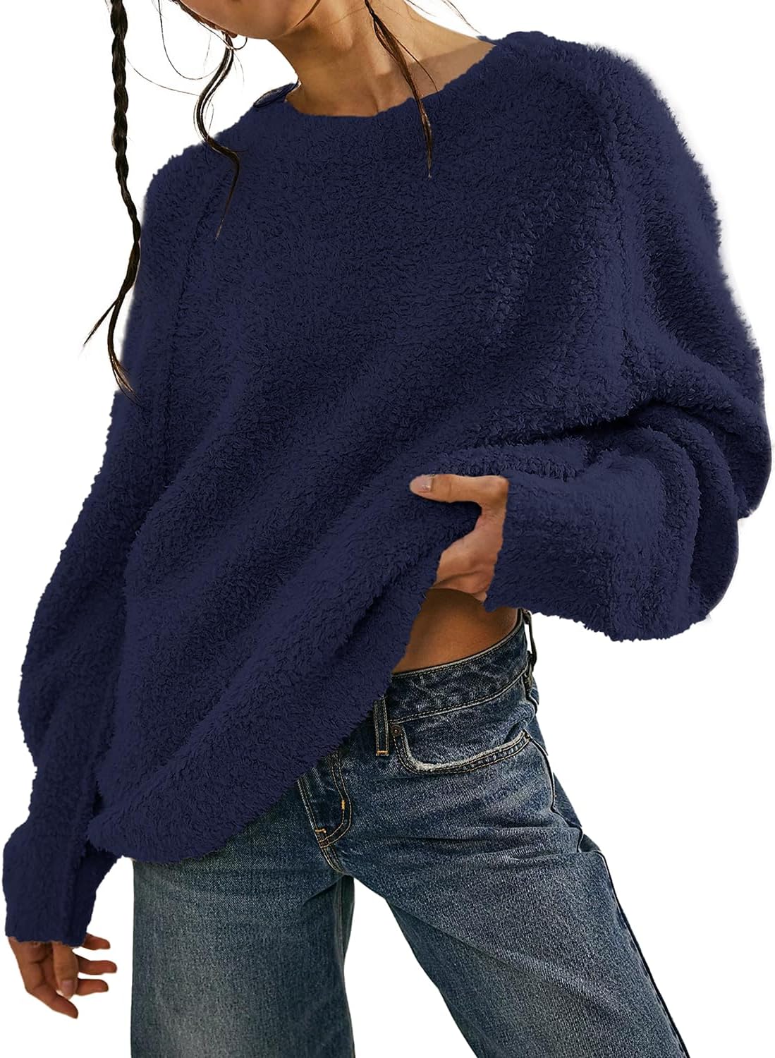 Beaully Women's Oversized Long Sleeve Fuzzy Knit Sweater