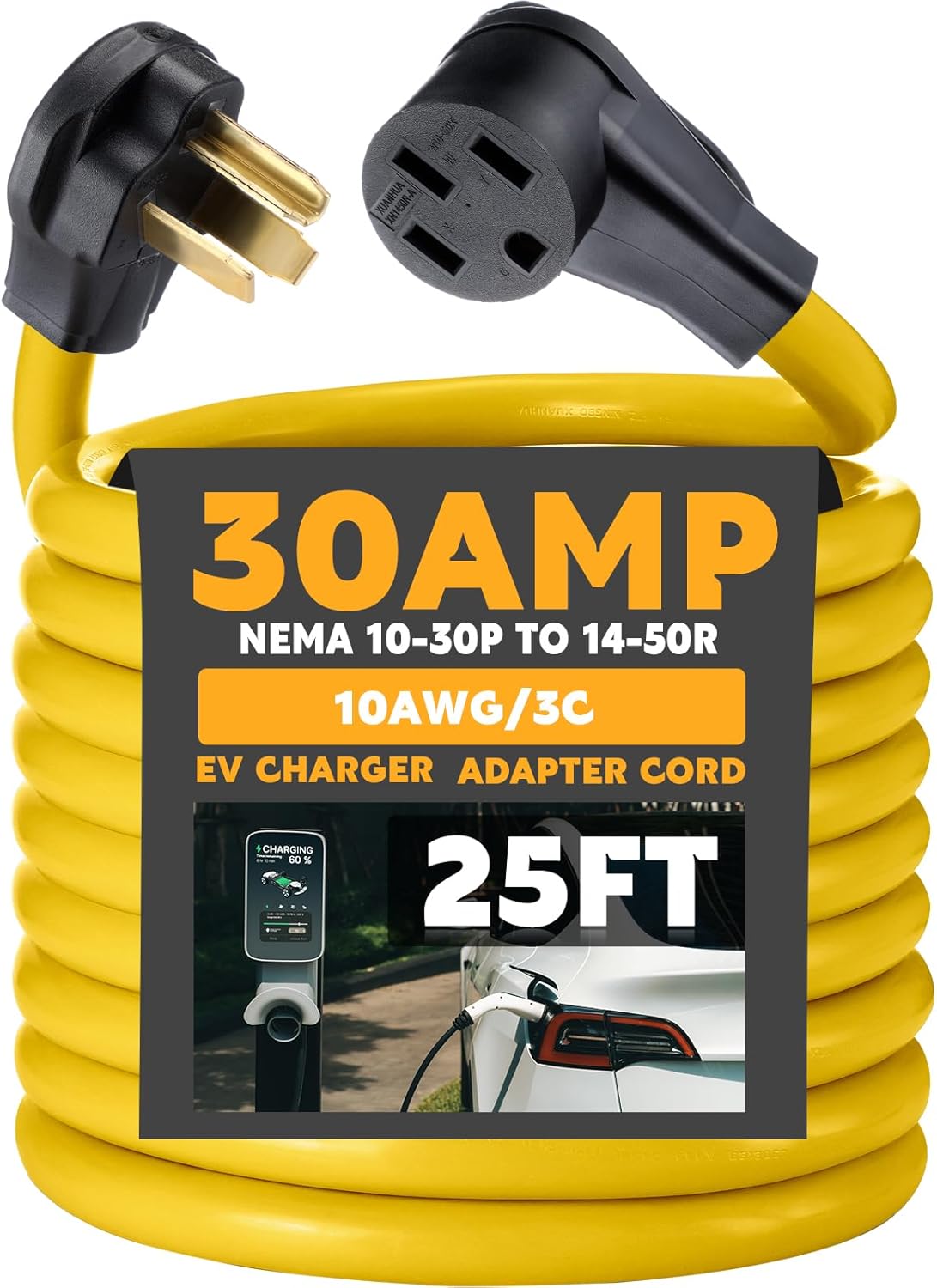 25ft EV Charger Adapter Cord for NEMA 10-30P to 14-50R Use