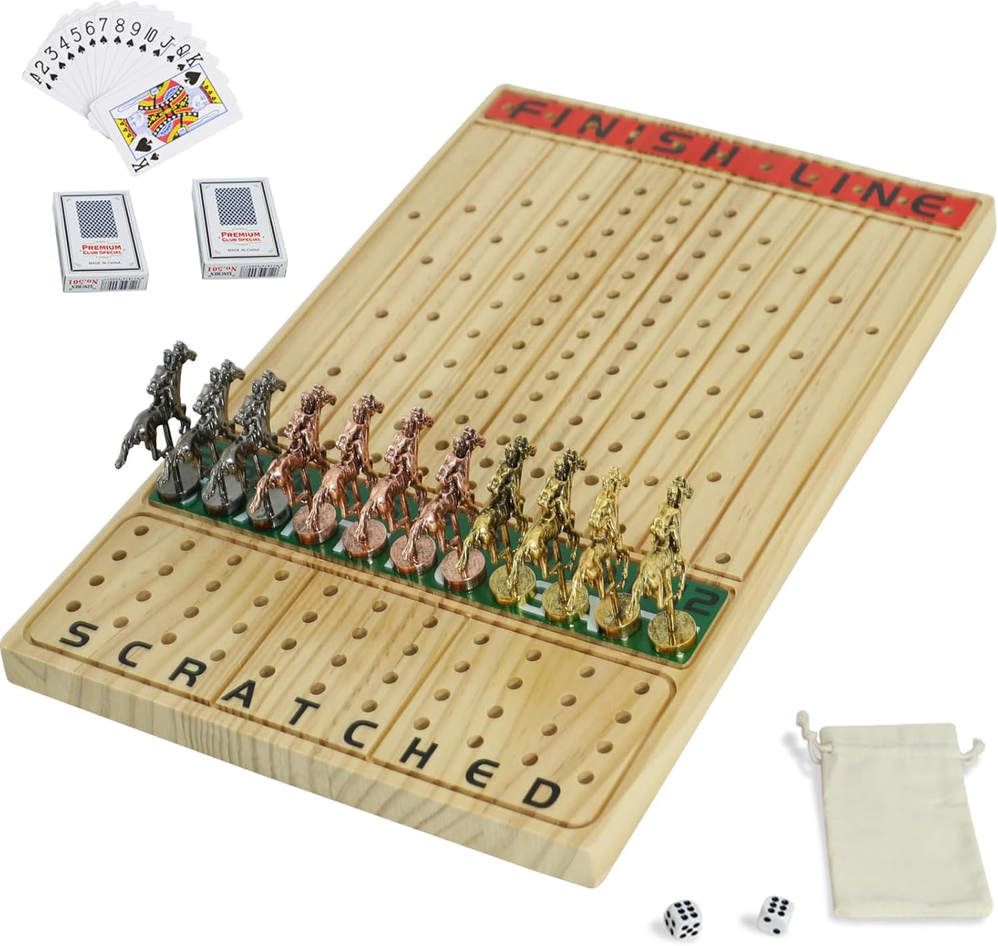 Horse Race Board Game with Luxurious Metal Horses and Dice