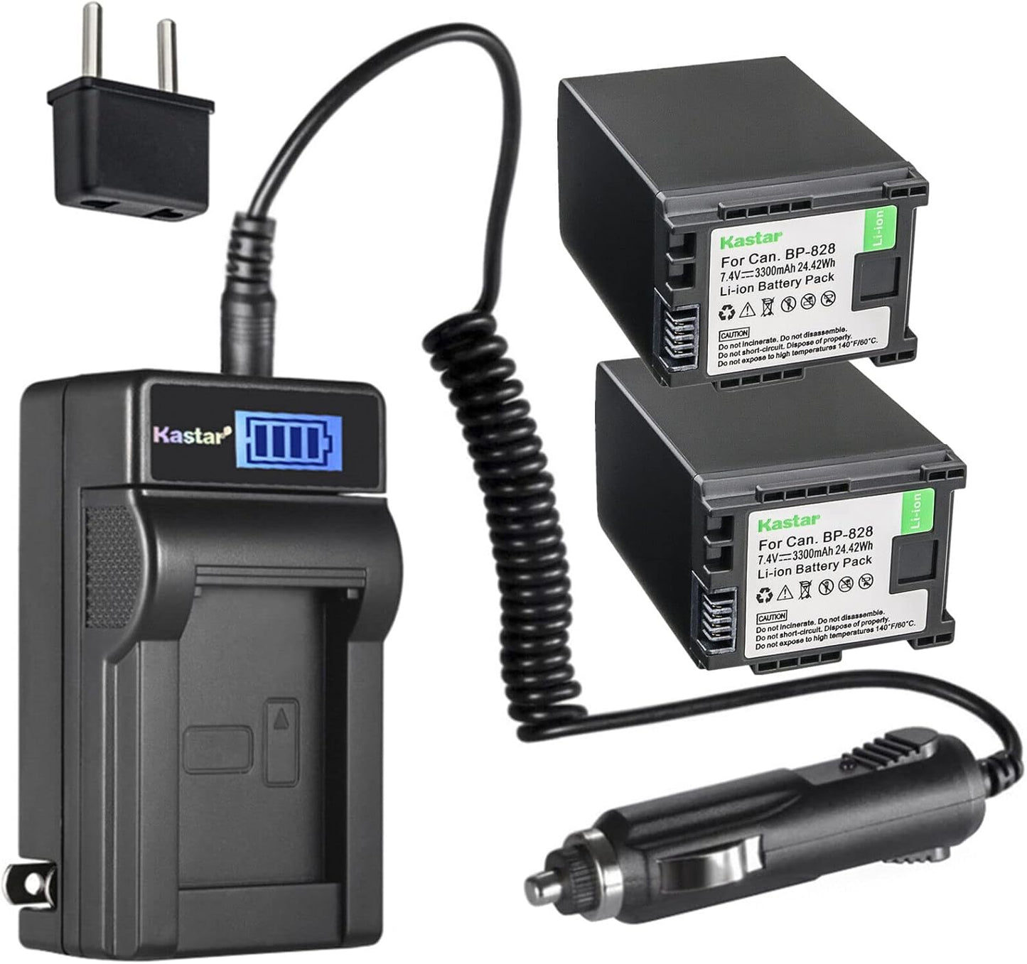 Kastar 2-Pack BP-828 Battery and LCD Charger for Canon Cameras