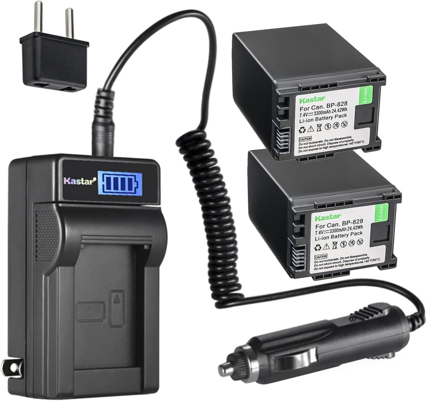 Kastar 2-Pack BP-828 Battery and LCD Charger for Canon Cameras