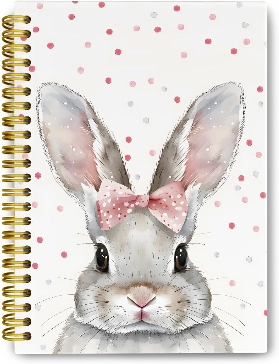 Rabbit Polka Dot College Notebook, Pink Aesthetic, Spiral Hardcover, College Ruled 5.5 x 8.3