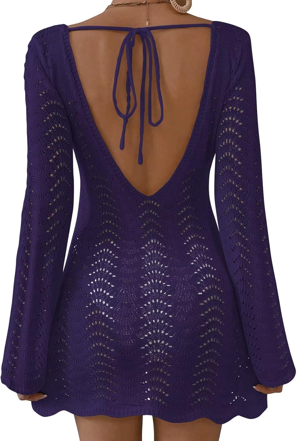 Womens Swimsuit Cover Up Long Sleeve Crochet Bathing Suit