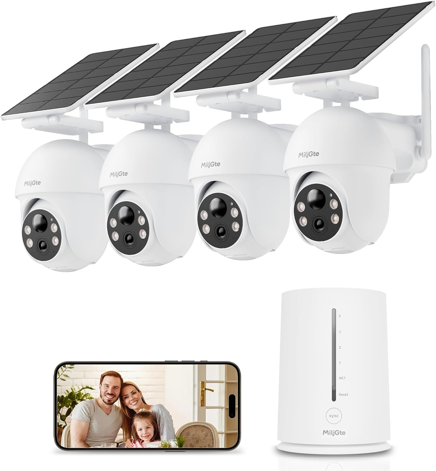 2K Wireless Outdoor Security Cameras with Solar Power & Night Vision