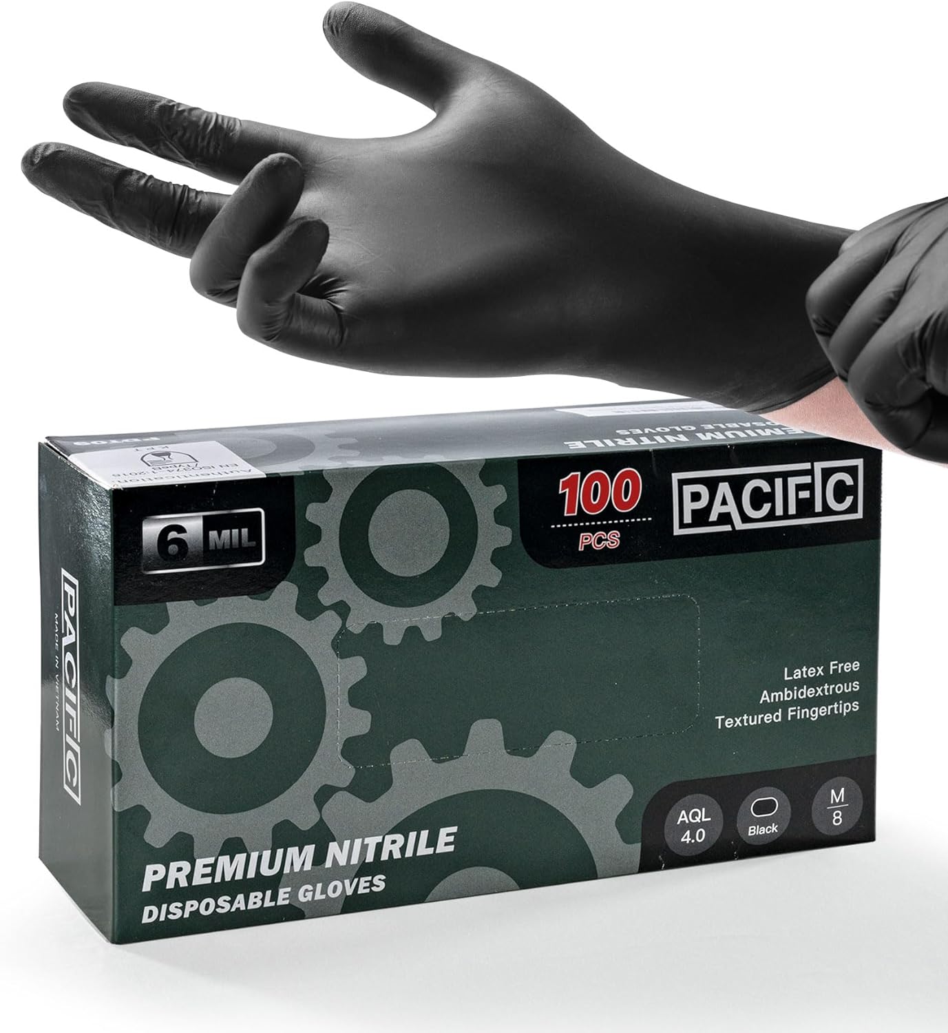 PACIFIC PPE 6-mil Black Nitrile Gloves, Food-Safe, Powder-Free, Cleaning