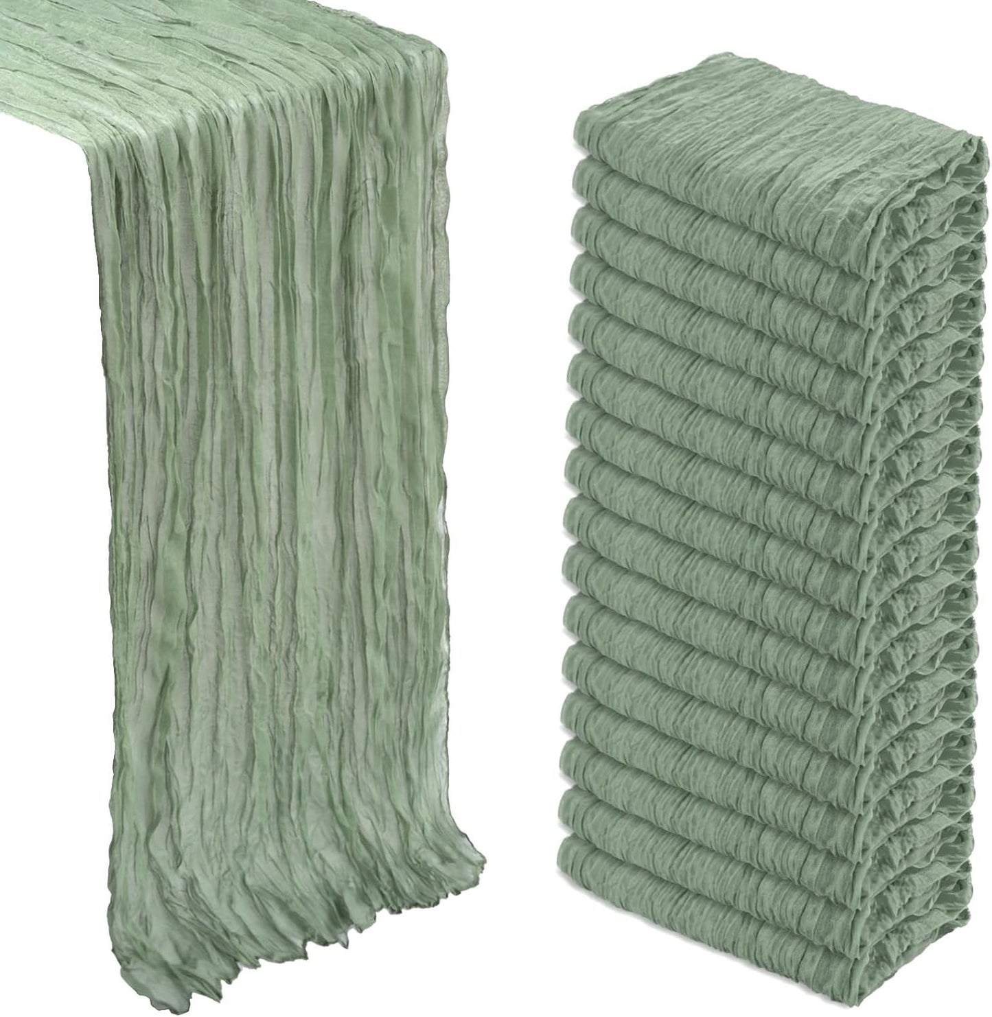 16 Pack Sage Green Cheesecloth Table Runner for Elegant Decor