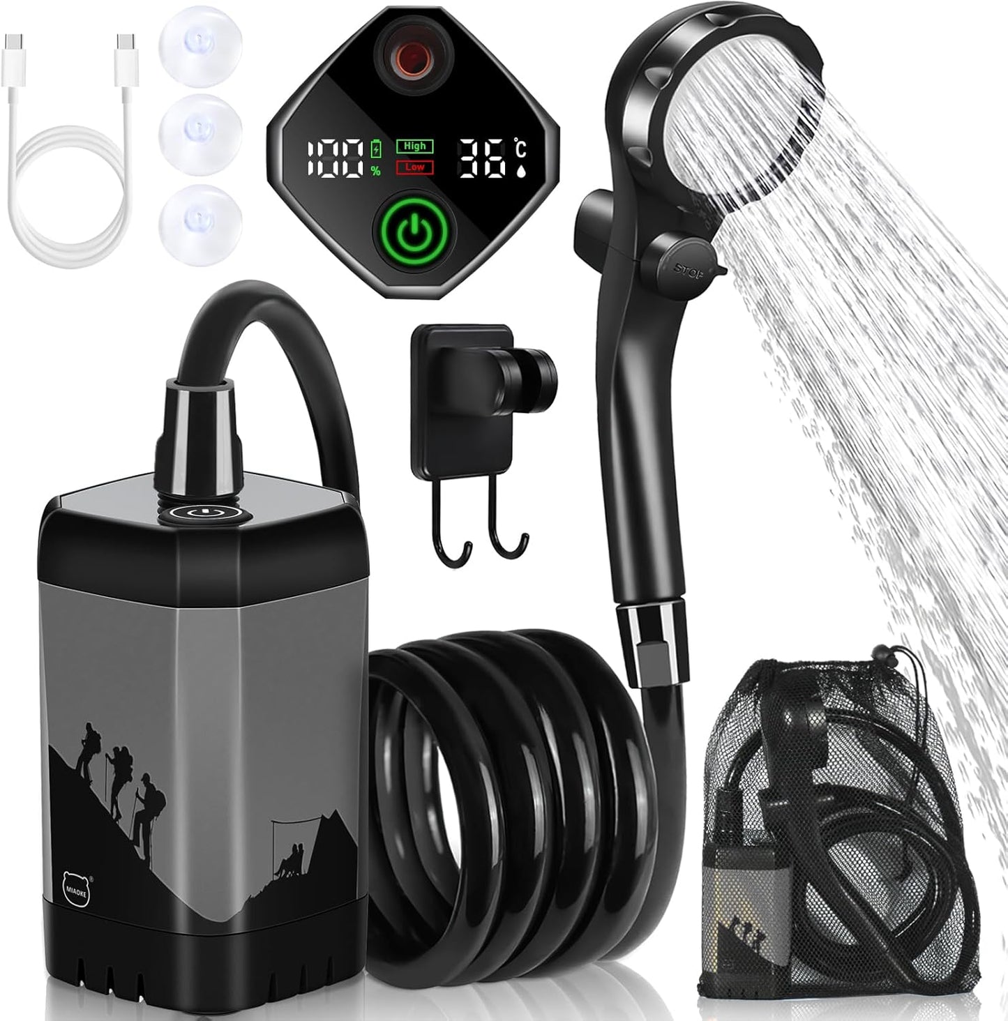 Portable Rechargeable Camping Shower with Digital Display