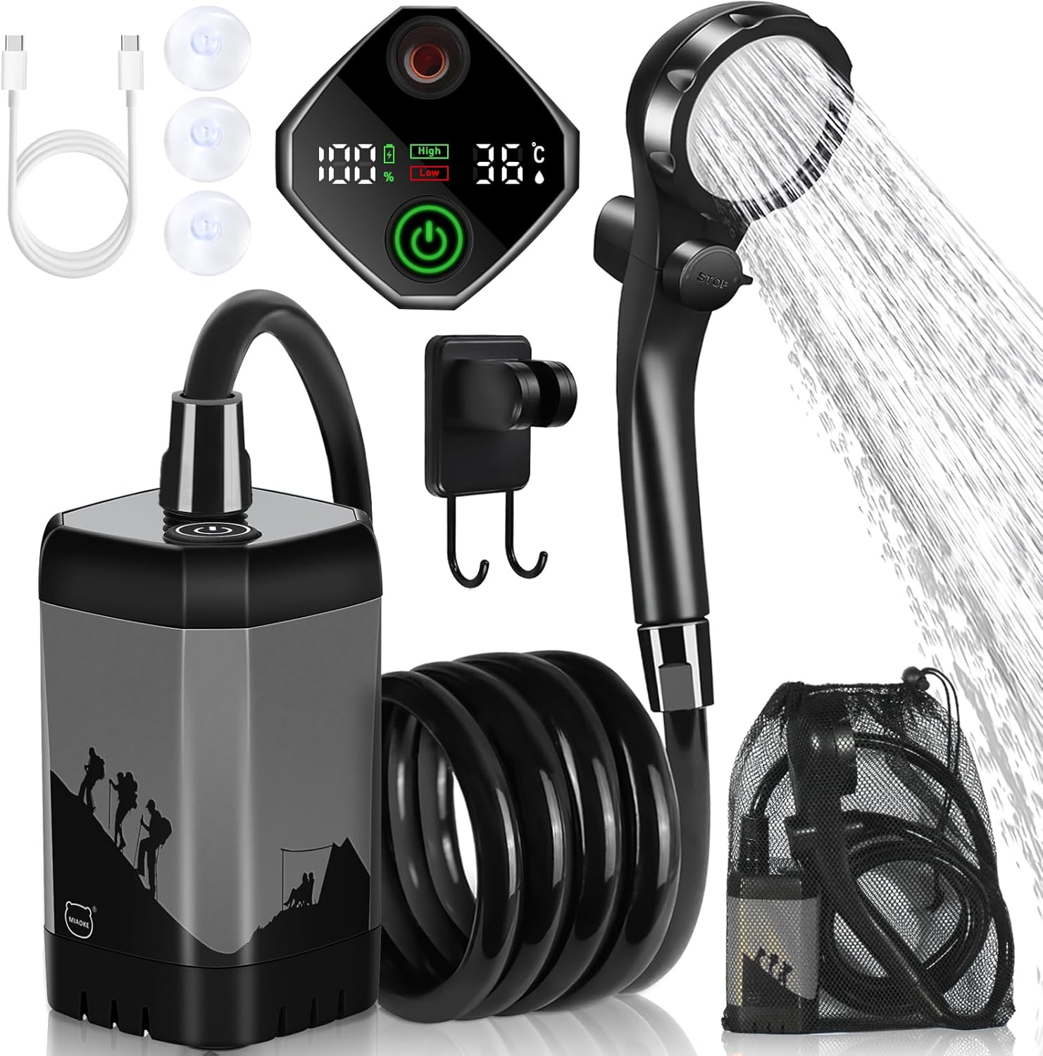 Portable Rechargeable Camping Shower with Digital Display