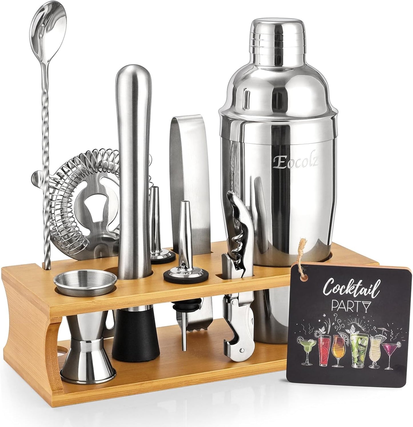 Pro Bartender Set: 11pc Home Bar Kit w/ Stand - Eocolz