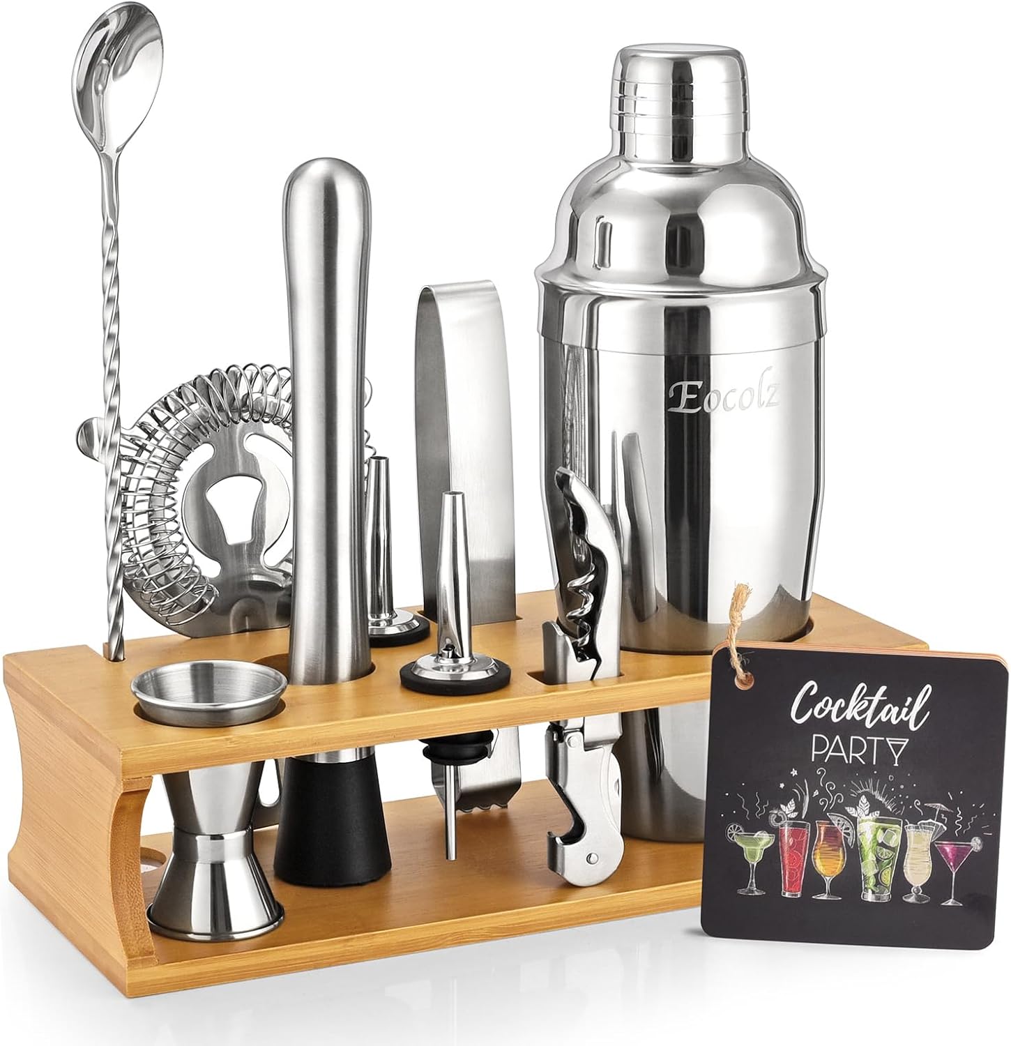 Pro Bartender Set: 11pc Home Bar Kit w/ Stand - Eocolz