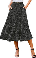 Women's Pleated Midi Skirt High Waisted Polka Dot - With Pockets