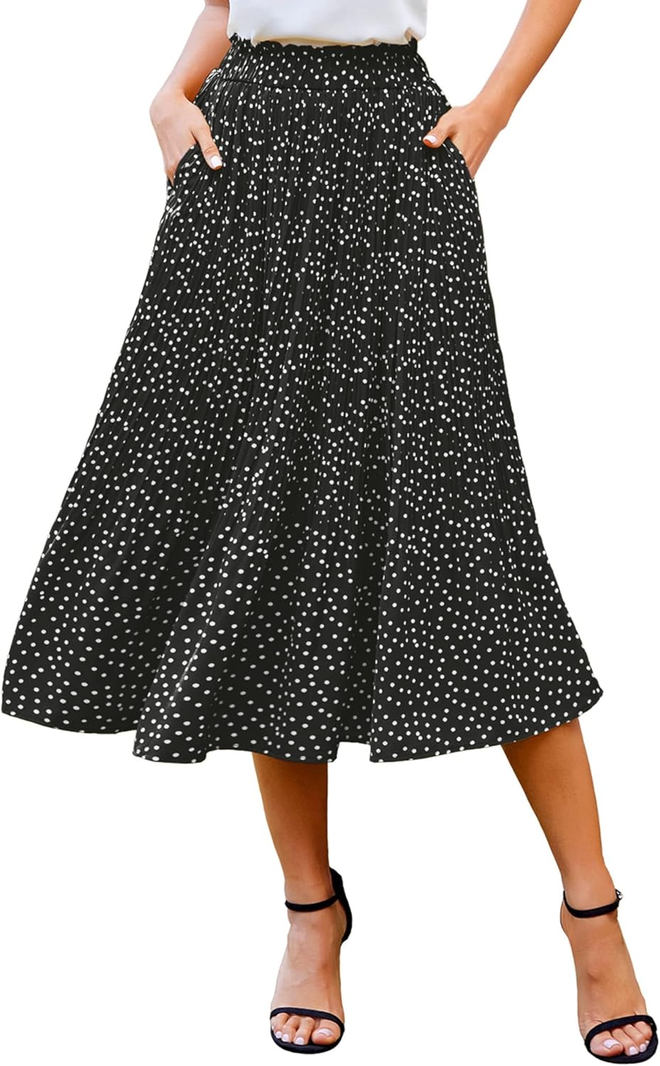 Zeagoo Women's High Waisted Pleated Midi Skirt with Pockets