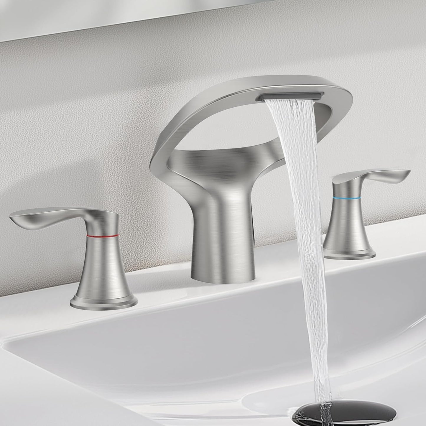 Modern Bathroom Faucet 3 Hole in Brushed Nickel Finish