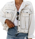 PUWEI Rivet Studded White Cropped Jean Jacket - Stylish Lightweight