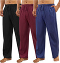 3 Pack Mens Cotton Pajama Pants - Lightweight Soft Lounge Bottoms