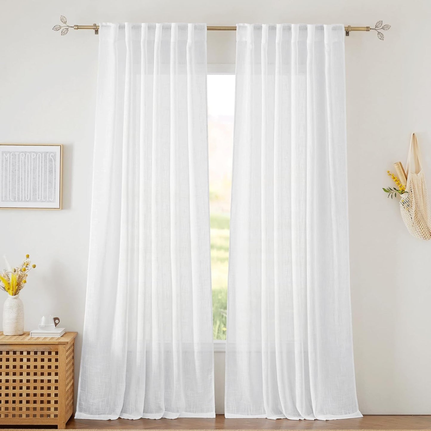RYB HOME White Sheer Curtains for Bedroom, 52 x 120 inches