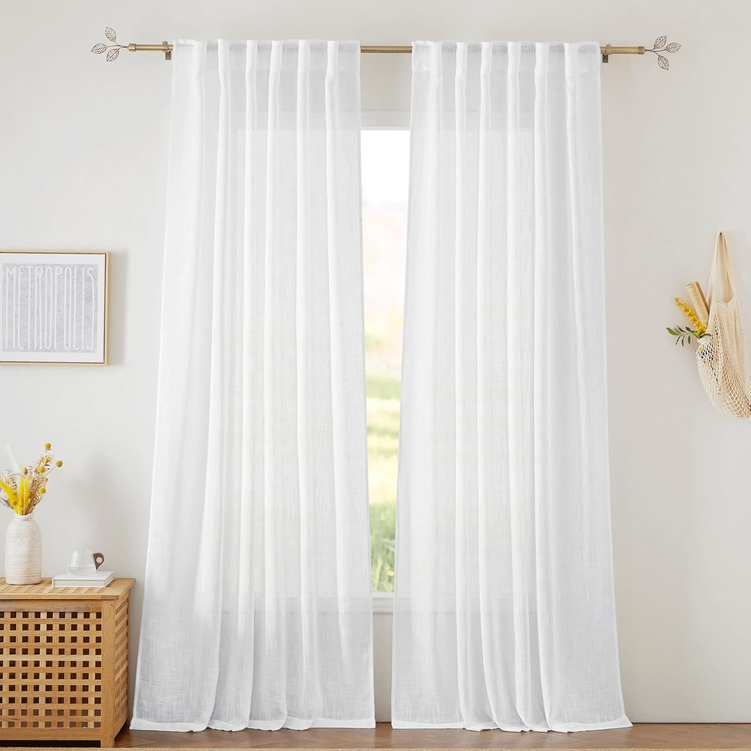 RYB HOME White Sheer Curtains for Bedroom, 52 x 120 inches