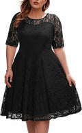 Women's Plus Size Lace V Neck Midi Dress - Flattering Fit (Style 1MXB)