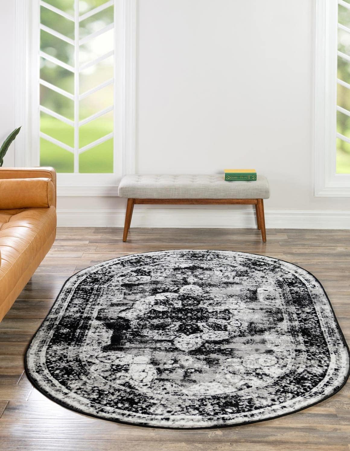 Unique Loom Sofia Collection Area Rug - Elegant Black/Ivory Design