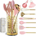 Pink and Gold Kitchen Utensils Set - 17-Piece Silicone Tools