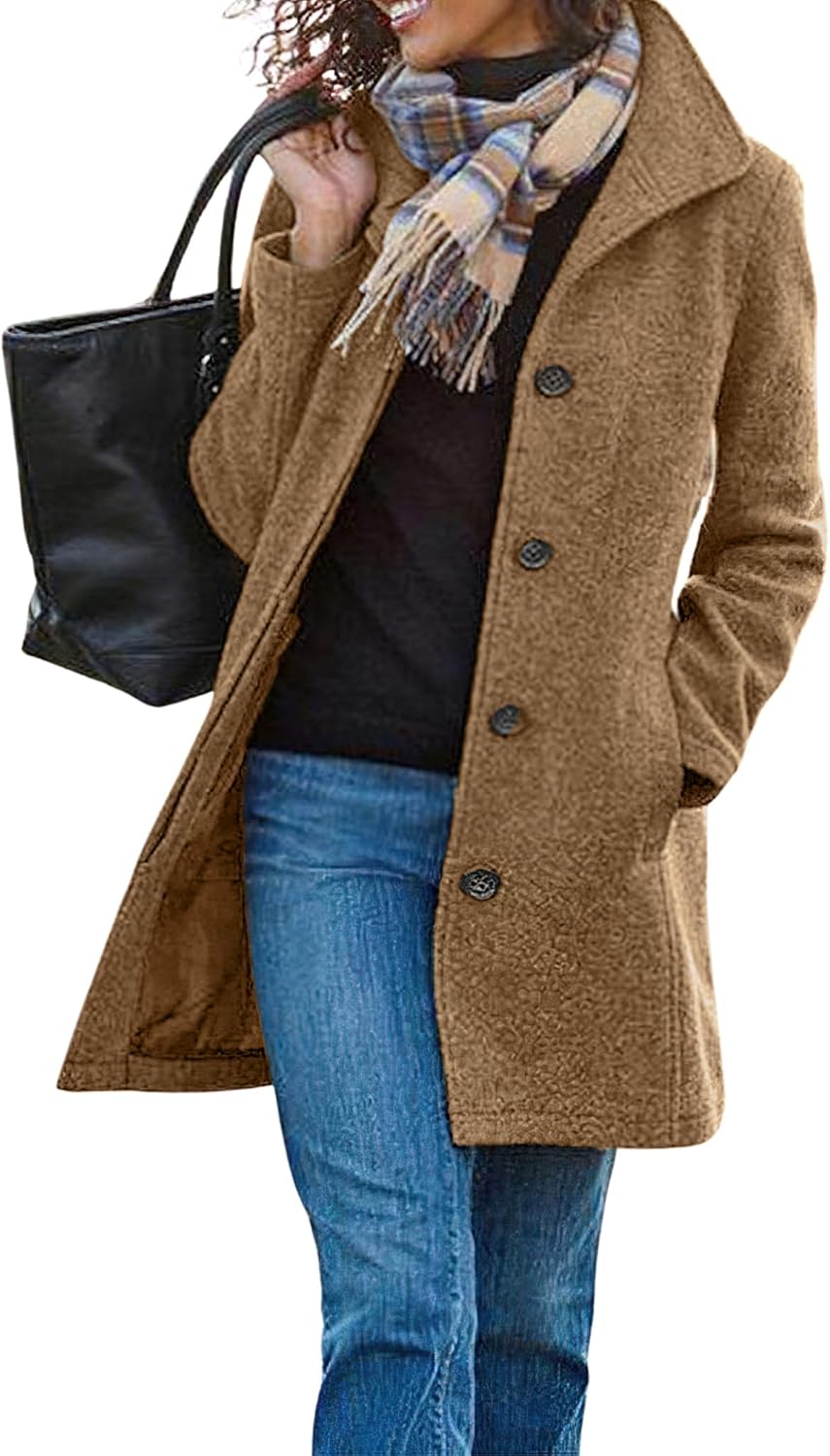Stylish Women's Casual Thicken Wool Blend Pea Coat for Winter