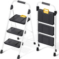 KINGRACK 3 Step Folding Ladder - 800lbs Heavy-Duty Step Stool
