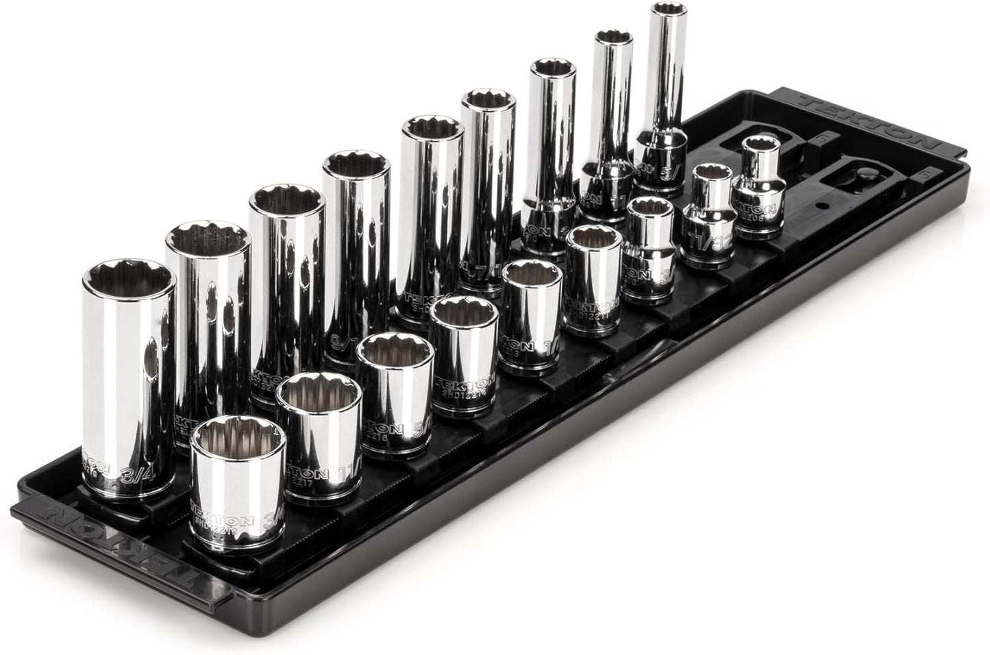 TEKTON 3/8 Inch Drive Socket Set: 18-Piece with Rails & Tray