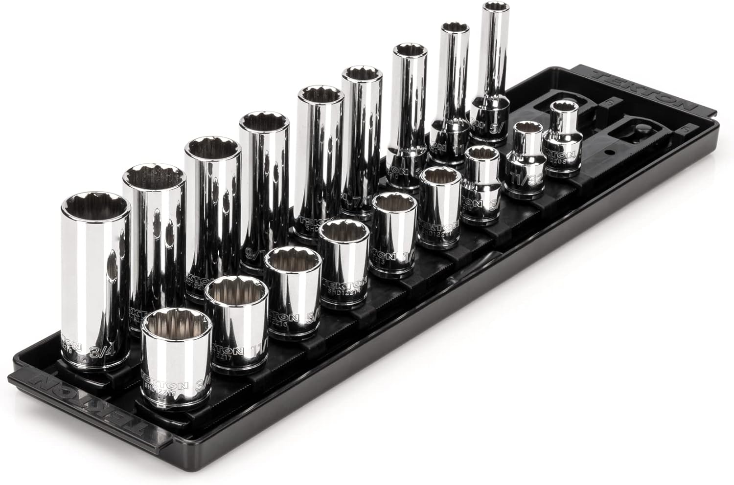 TEKTON 3/8 Inch Drive Socket Set: 18-Piece with Rails & Tray