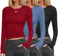 Ekouaer Womens Long Sleeve Thermal Tops 3-Pack - Fitted Base Layers is