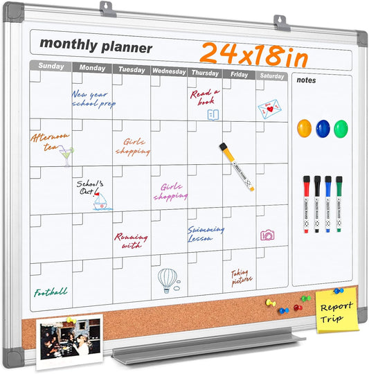 MAKELLO Dry Erase Calendar for Wall 24x18 in, Multi-Function