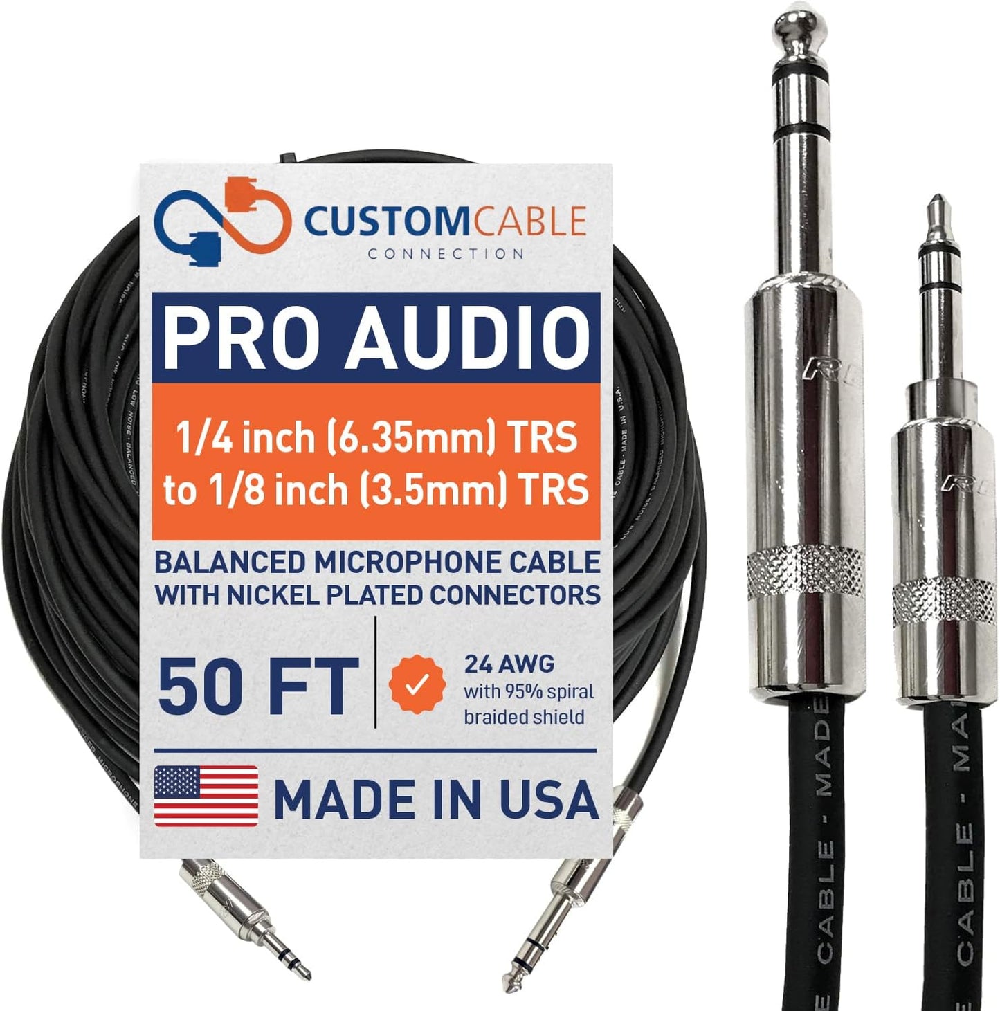 50 Foot Pro Audio TRS to TRS Balanced Cable for Clear Sound