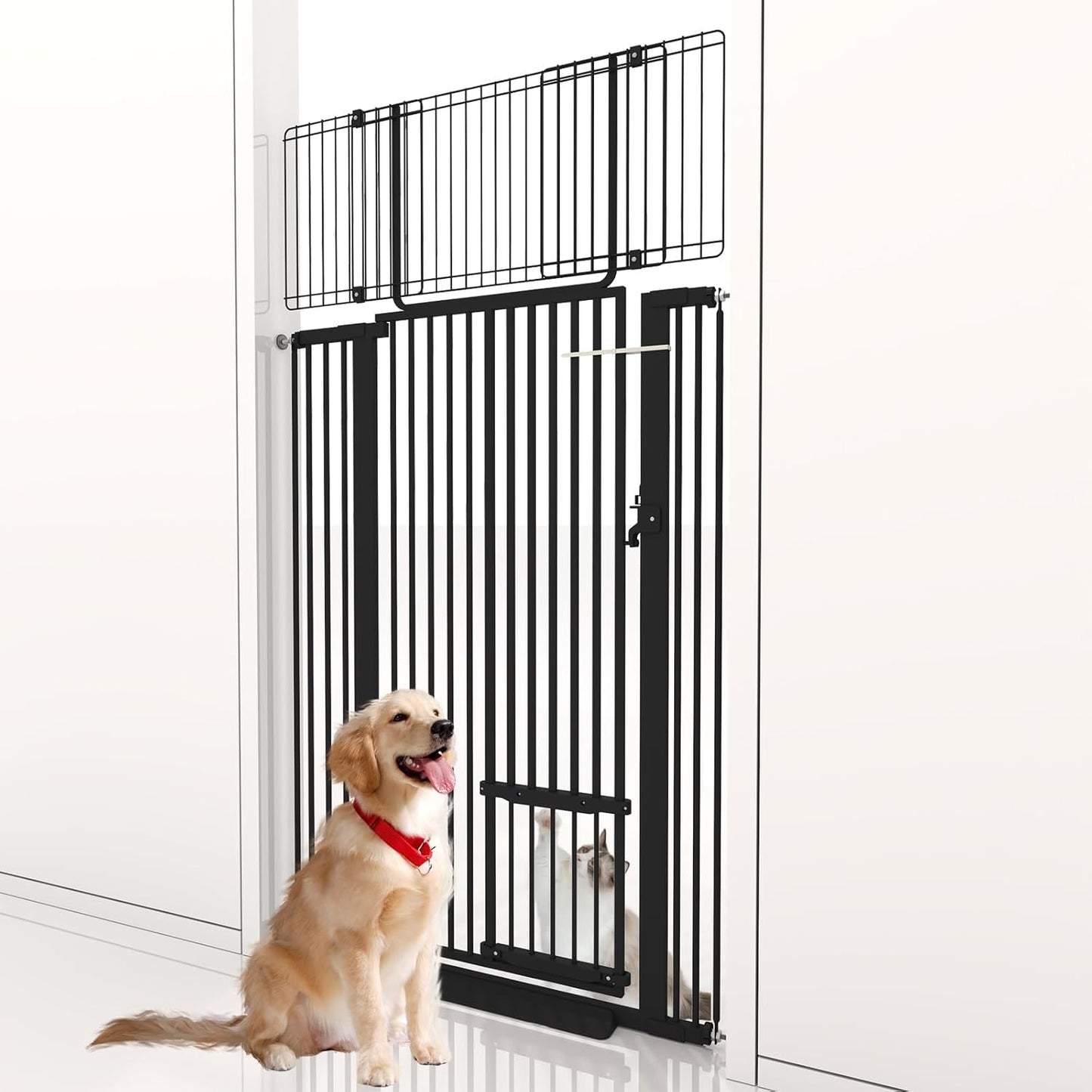 71 Inch Extra Tall Cat Gate for Doorways with Cat Doors