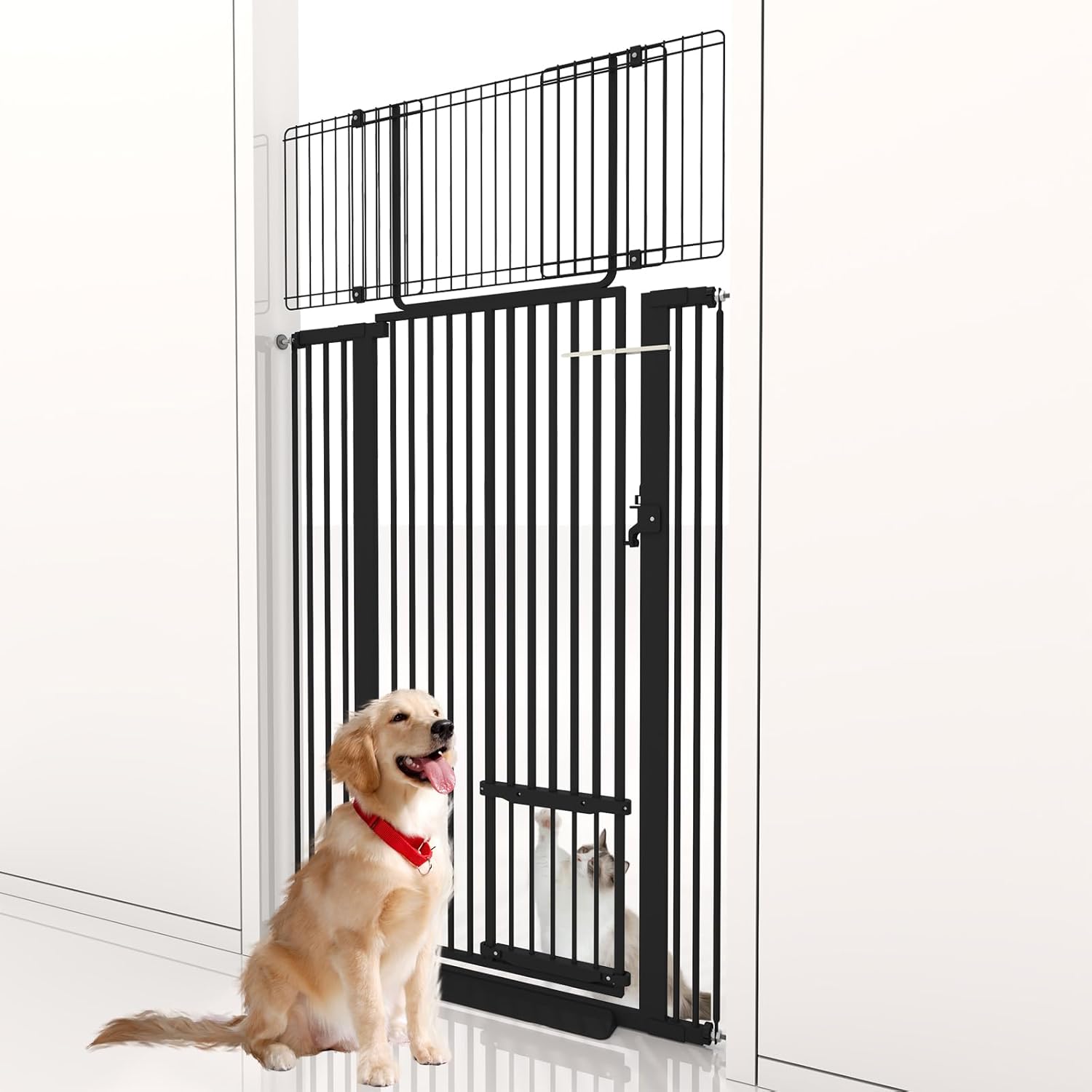 71 Inch Extra Tall Cat Gate for Doorways with Cat Doors