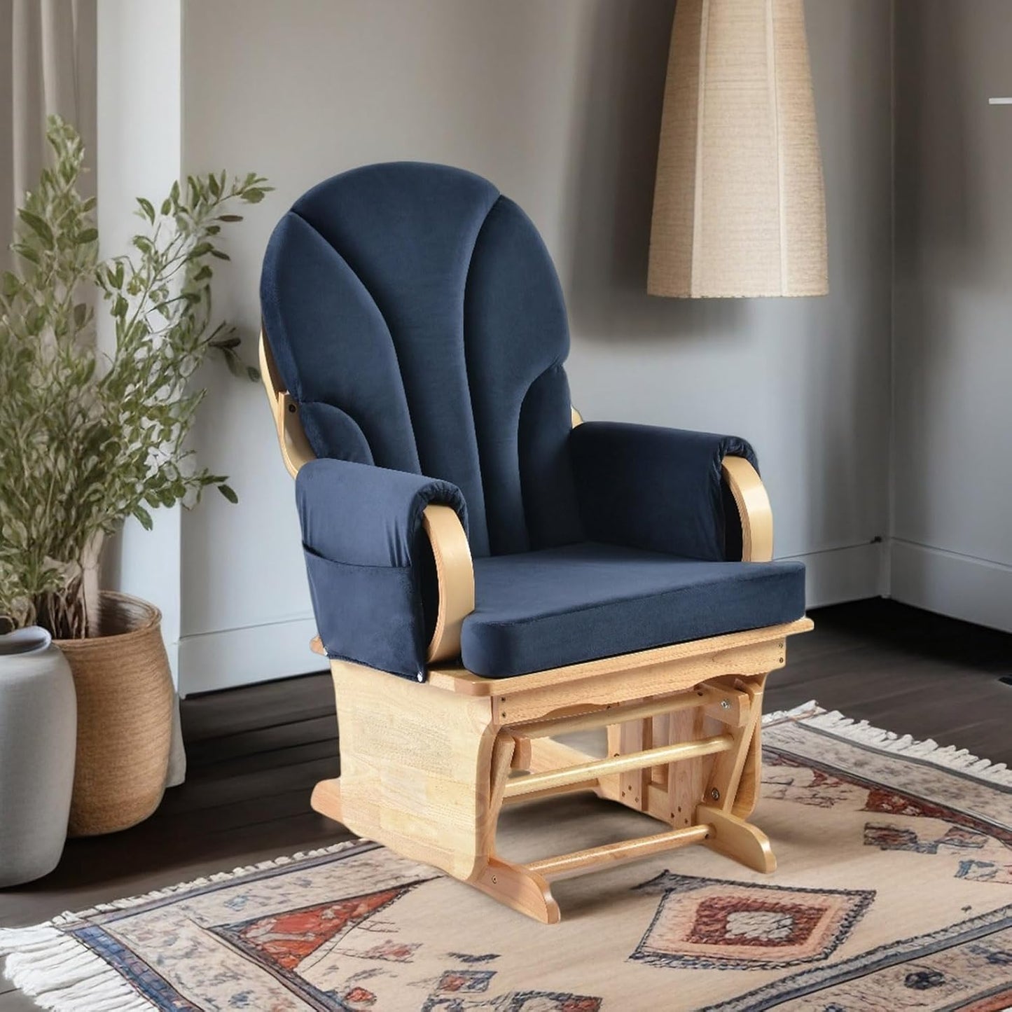 Wood Base Glider Rocker Chair for Baby Feeding and Nursery