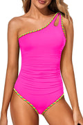 One Shoulder One Piece Swimsuit for Women - Tummy Control, Full color