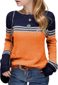 Girls Winter Sweaters Long Sleeve Color Block Striped Casual Loose