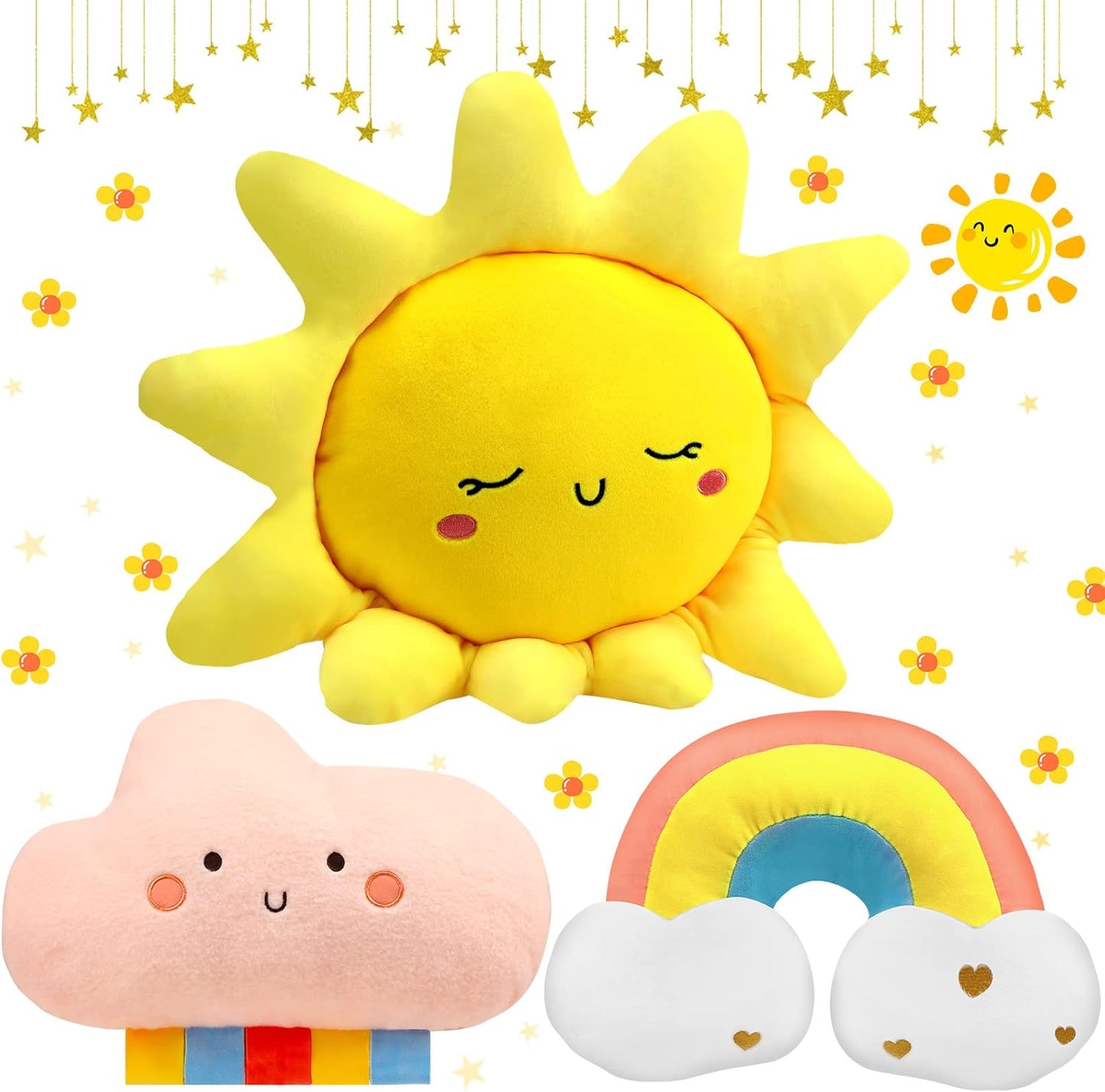 Queekay 3 Pcs Moon Star Cloud Cushion Soft Plush Pillow Set