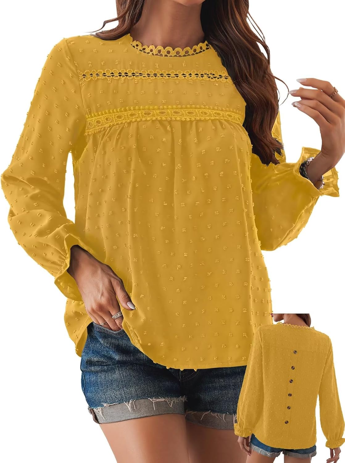 Womens Boho Tops Long Sleeve Shirts Cute Crewneck Blouse 2025