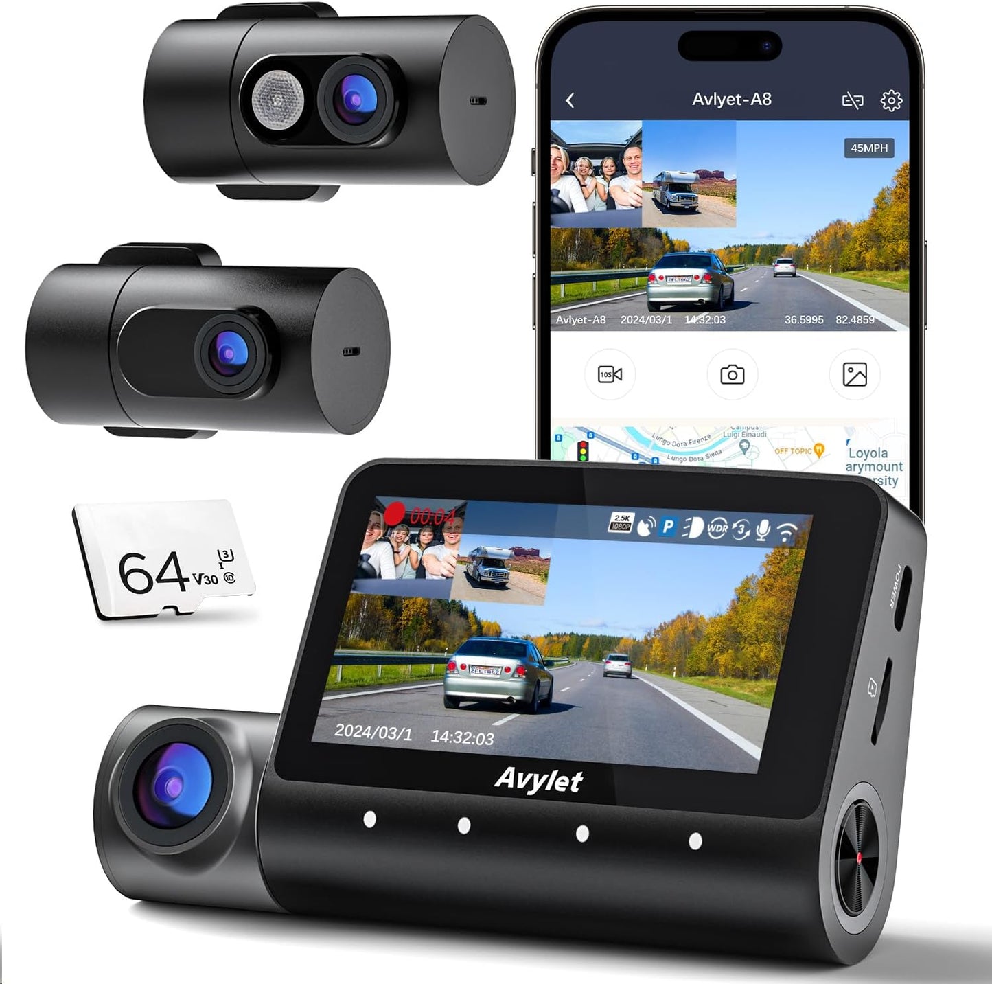 Avylet 5K Triple Channel Dash Cam - 24H Parking Monitor